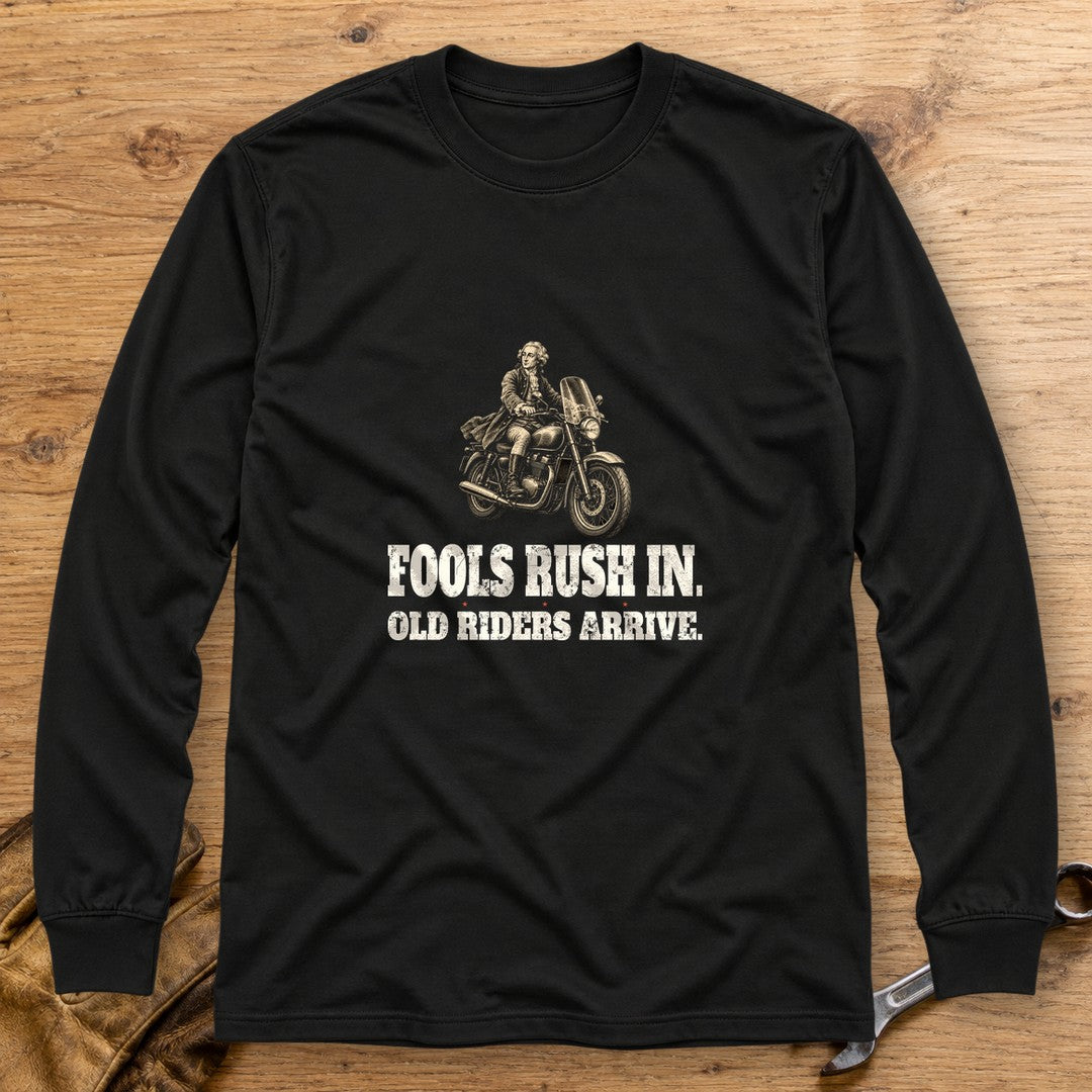 Alexander Pope Old Riders Arrive Long Sleeve T-Shirt - Black - bench