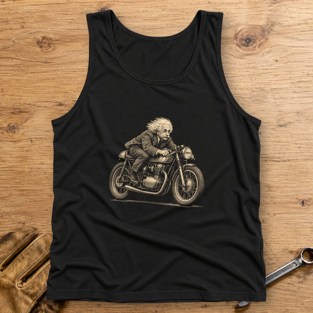 Albert Einstein Cafe Racer Tank Top - Black - bench