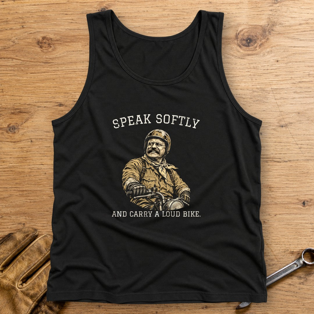Theodore Roosevelt Speak Softly Loud Bike Tank Top - Black - bench