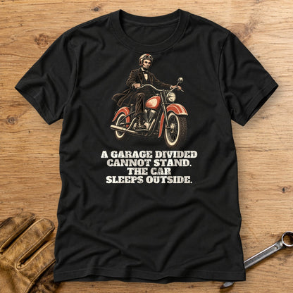 Abraham Lincoln A Garage Divided T-Shirt - Black - bench