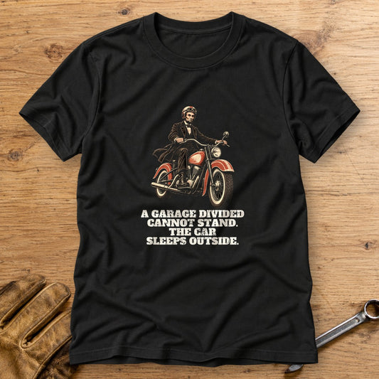 Abraham Lincoln A Garage Divided T-Shirt - Black - bench