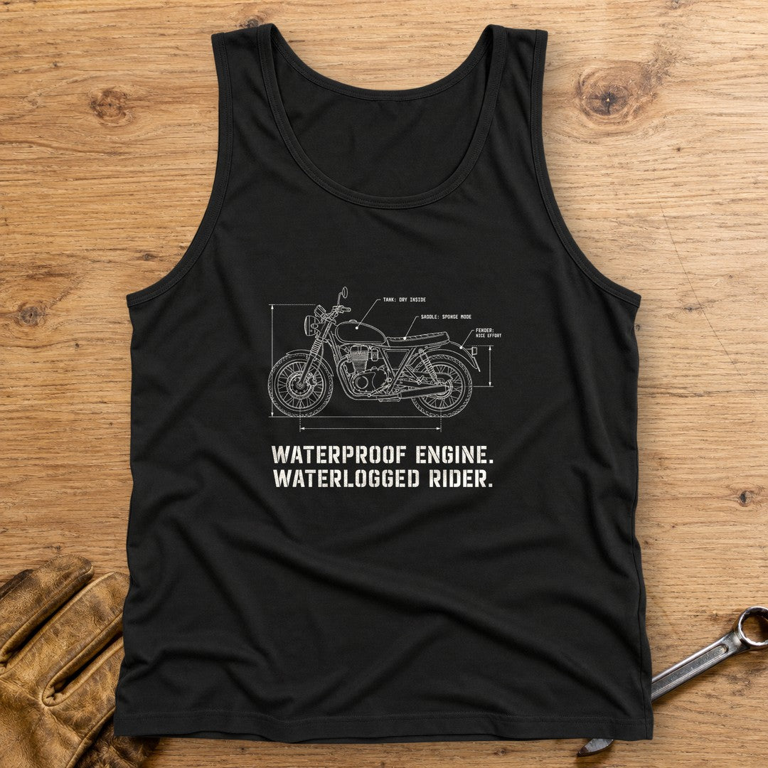 Waterproof Engine Blueprint Tank Top - Black - bench