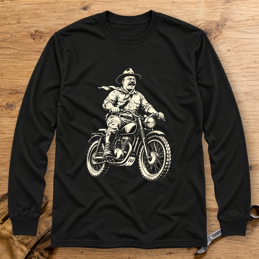 Theodore Roosevelt Laughing Scrambler Long Sleeve T-Shirt - Black - bench