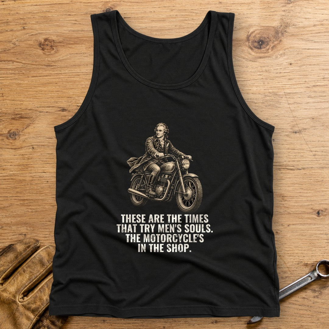 Thomas Paine Bike in the Shop Tank Top - Black - bench