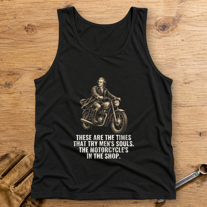 Thomas Paine Bike in the Shop Tank Top - Black - bench