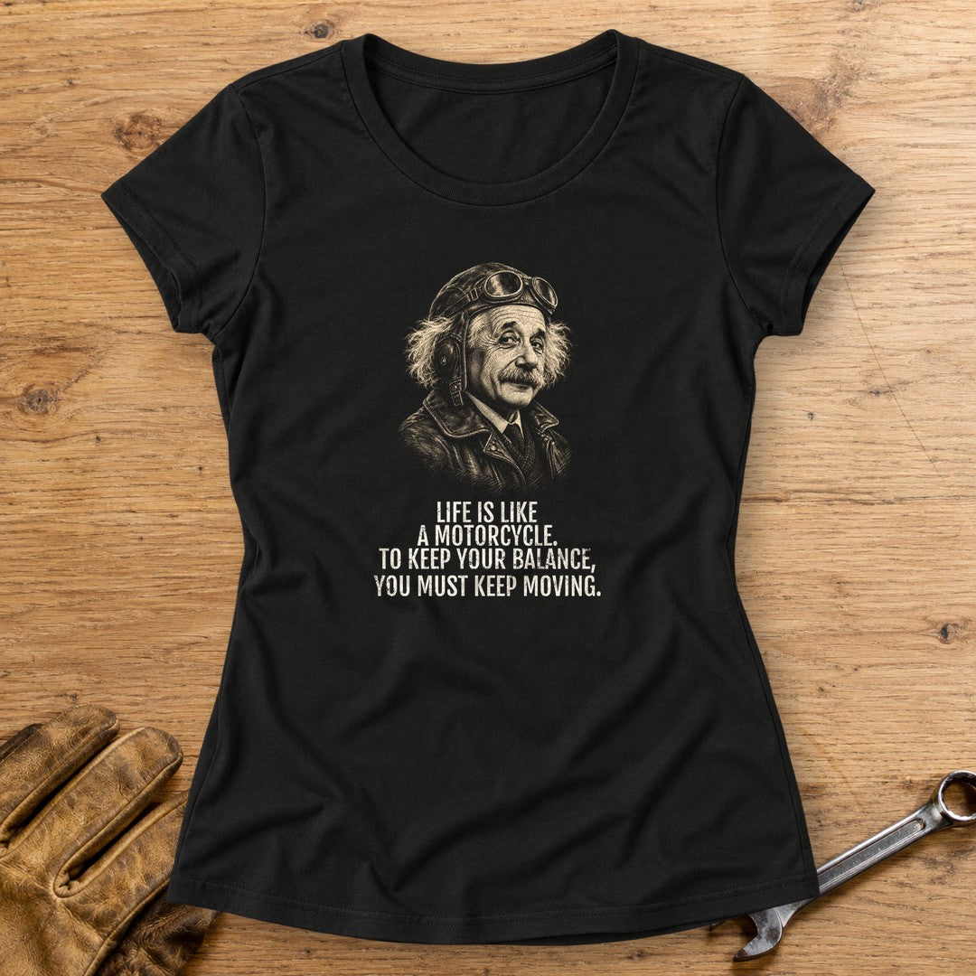 Albert Einstein Keep Moving Women's T-Shirt - Black - bench