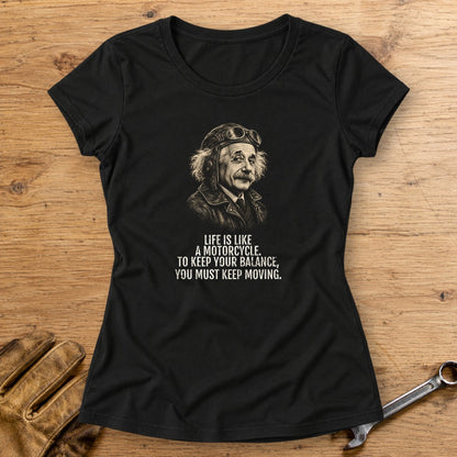 Albert Einstein Keep Moving Women's T-Shirt - Black - bench