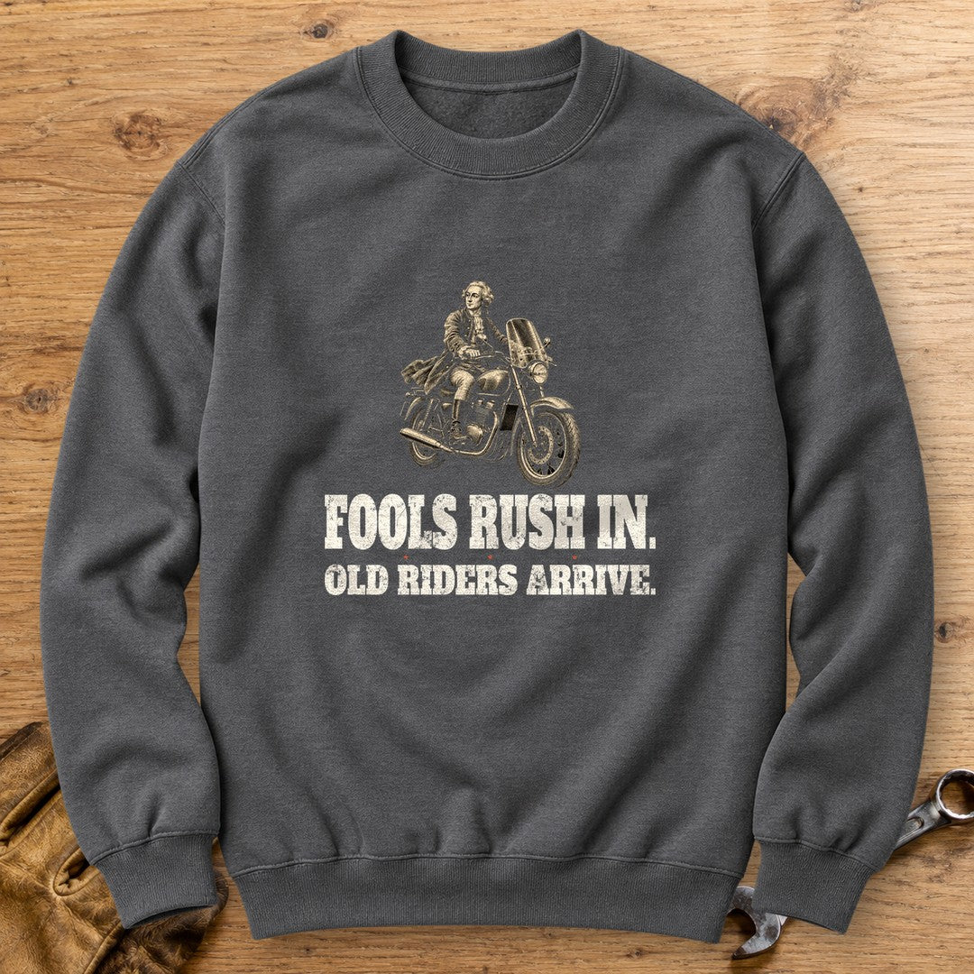 Alexander Pope Old Riders Arrive Crewneck Sweatshirt - Charcoal - bench