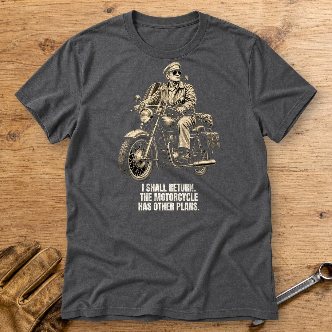 Douglas MacArthur Motorcycle Has Other Plans T-Shirt - Charcoal - bench