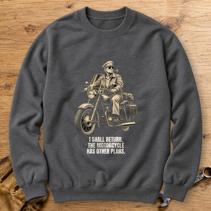 Douglas MacArthur Motorcycle Has Other Plans Crewneck Sweatshirt - Charcoal - bench
