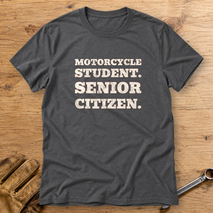 Motorcycle Student T-Shirt - Charcoal - bench