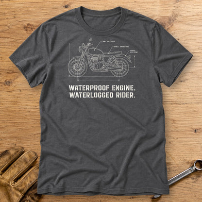 Waterproof Engine Blueprint T-Shirt - Charcoal - bench