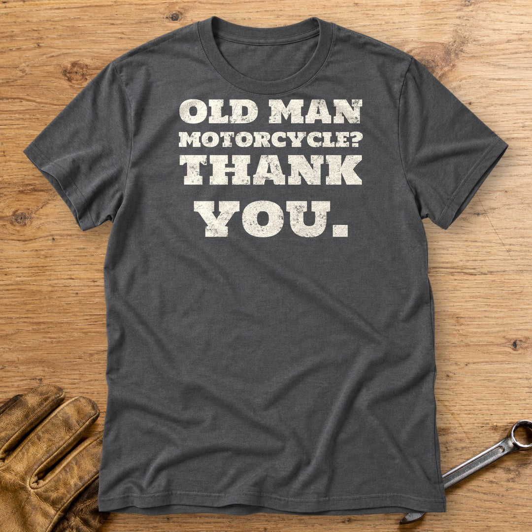 Old Man Motorcycle T-Shirt - Charcoal - bench