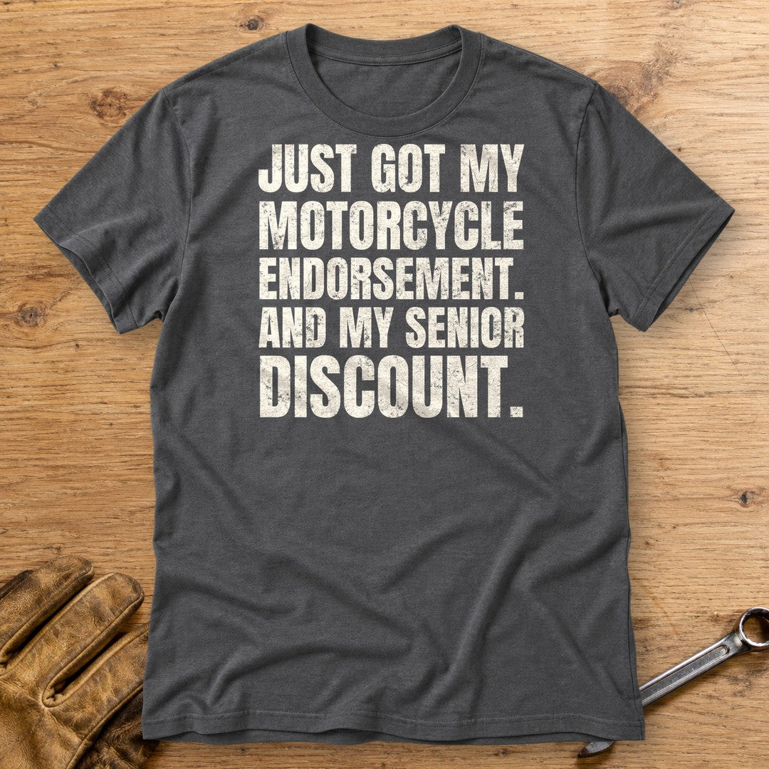 Senior Discount Rider T-Shirt - Charcoal - bench
