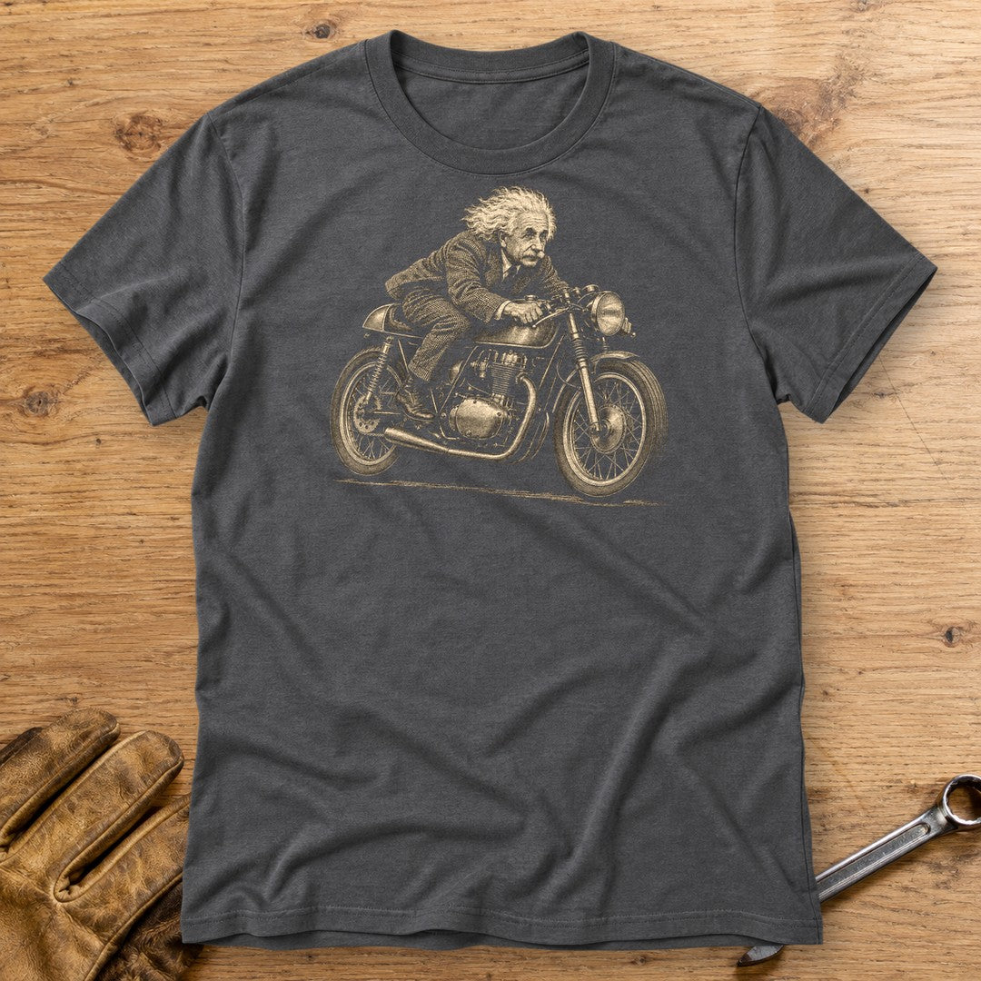 Albert Einstein Cafe Racer T-Shirt - Charcoal - bench