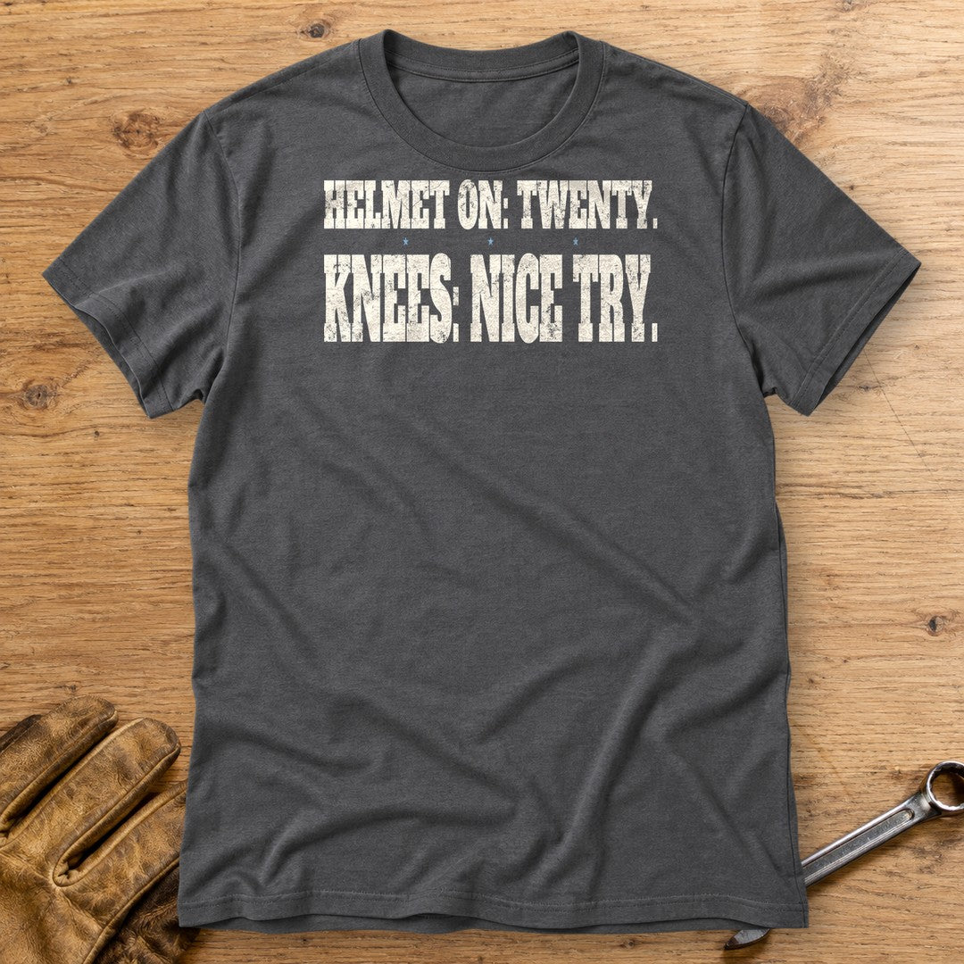 Helmet On Twenty T-Shirt - Charcoal - bench