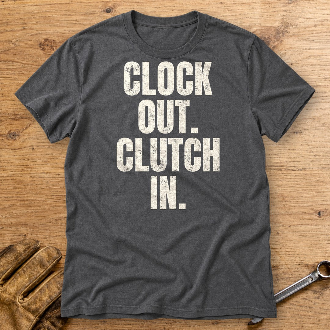 Clock Out Clutch In T-Shirt - Charcoal - bench