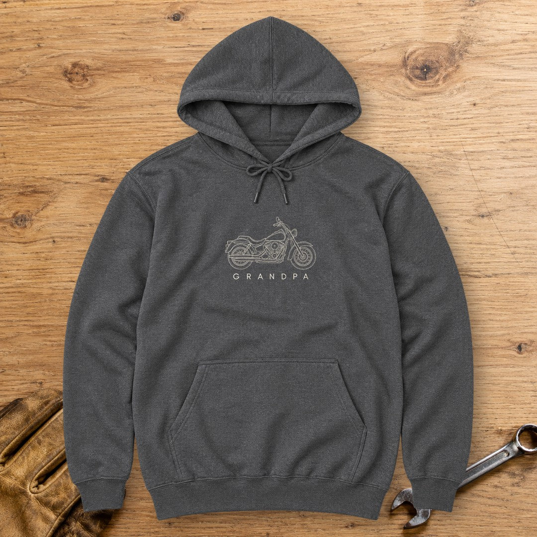 Biker Grandpa Hoodie - Dark Heather - bench