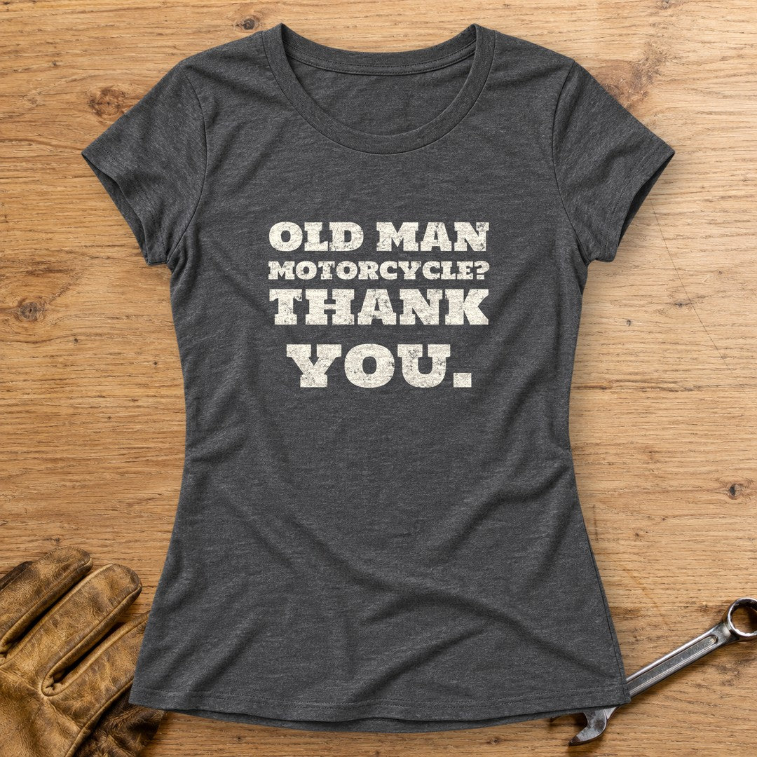 Old Man Motorcycle Women's T-Shirt - Dark Heather - bench