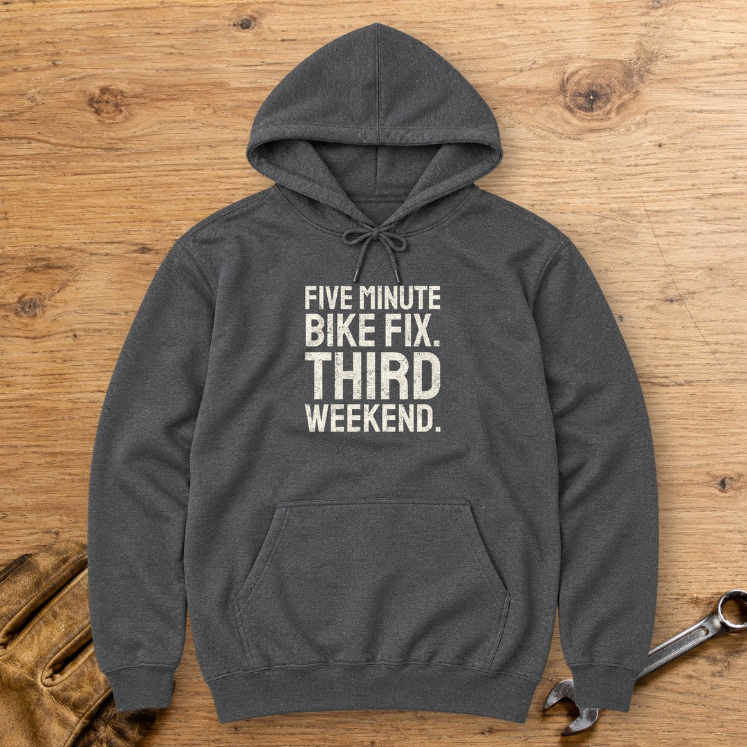 Five Minute Fix Hoodie - Dark Heather - bench