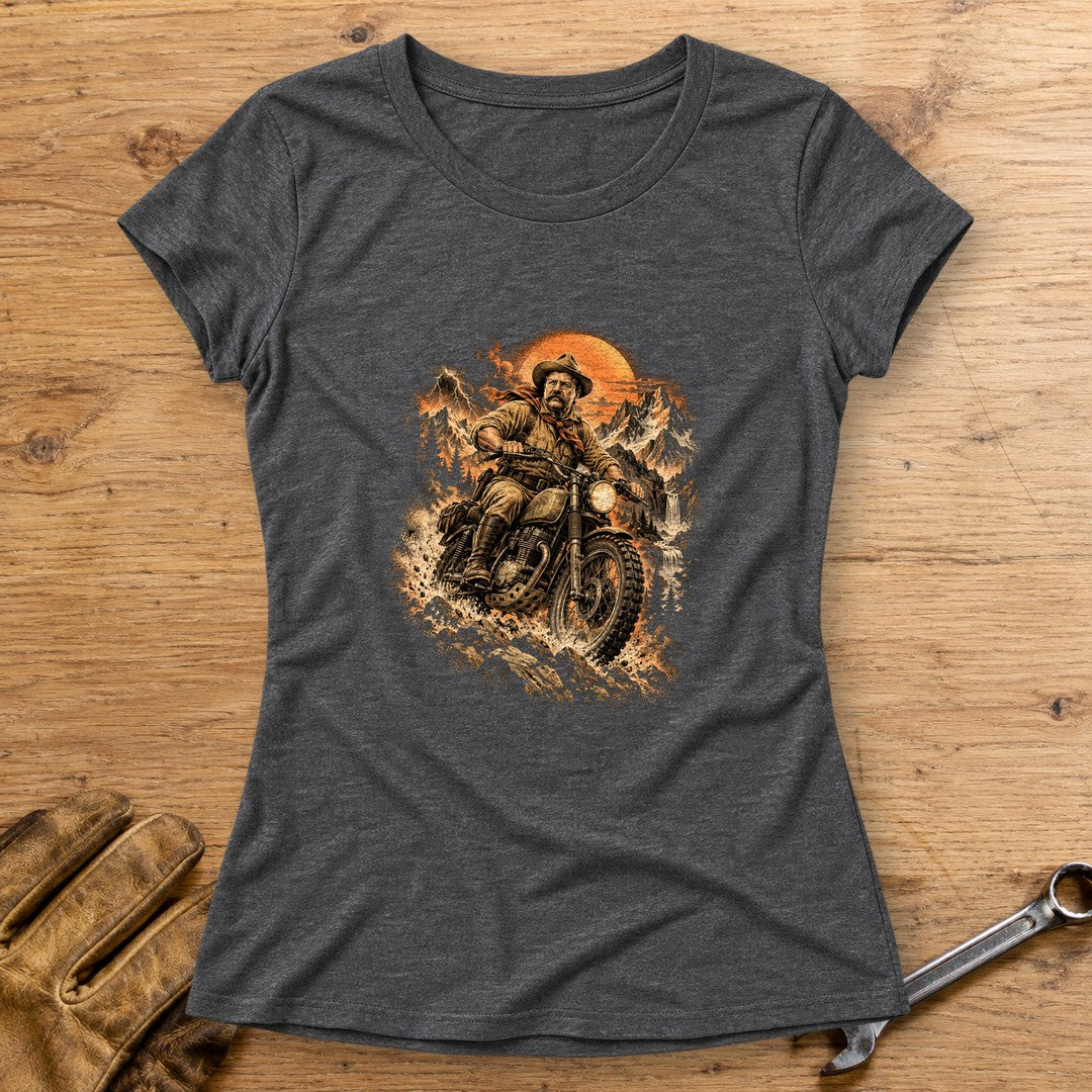 Theodore Roosevelt Mountain Trail Women's T-Shirt - Dark Heather - bench