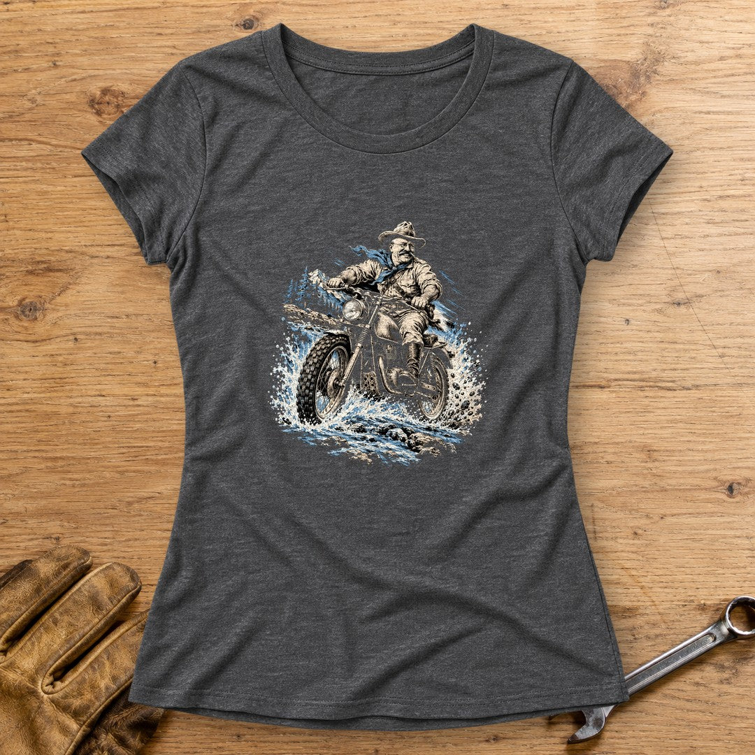 Theodore Roosevelt River Crossing Women's T-Shirt - Dark Heather - bench