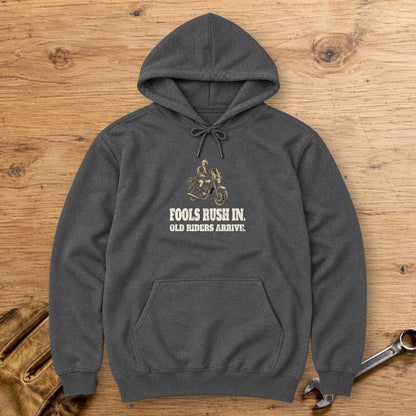 Alexander Pope Old Riders Arrive Hoodie - Dark Heather - bench