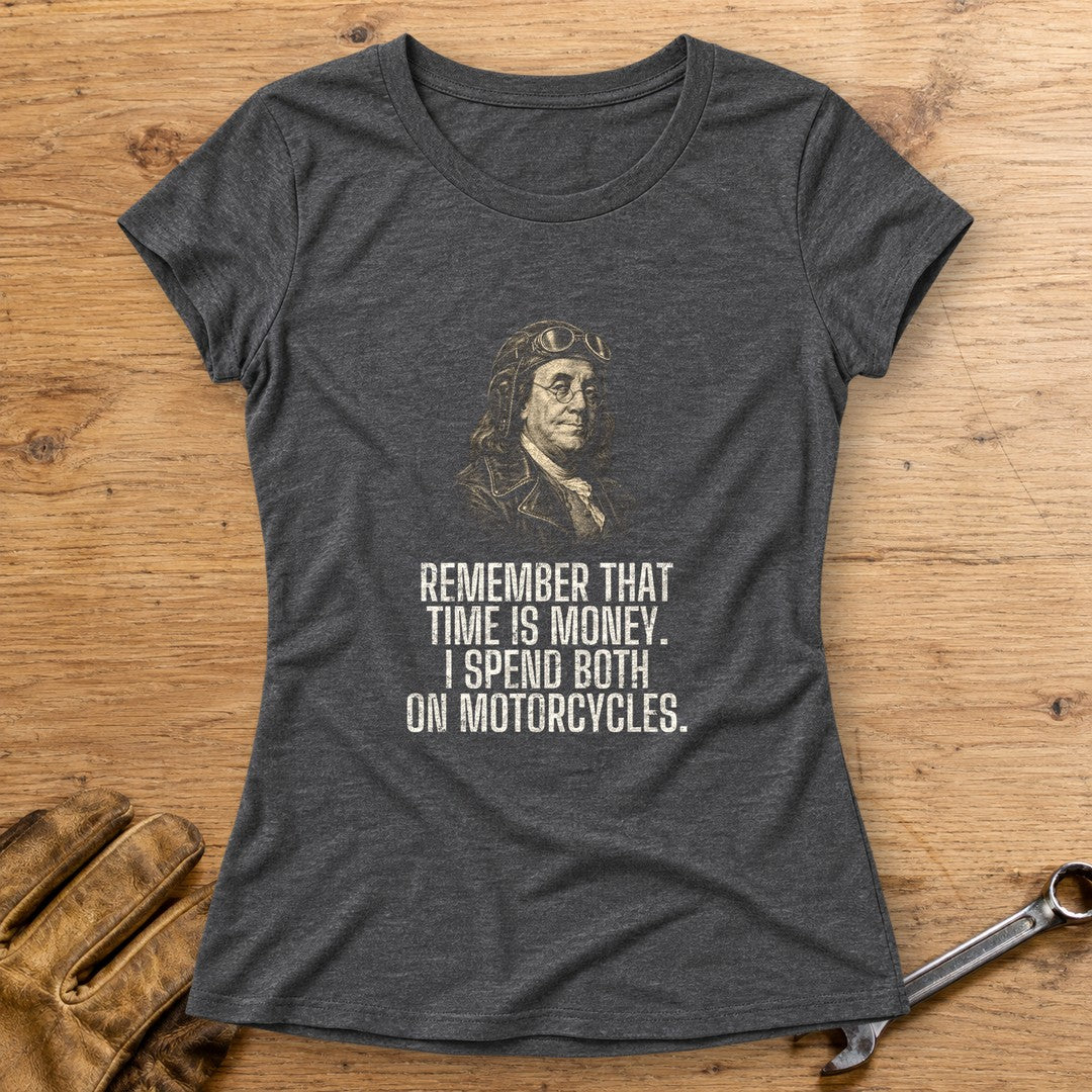 Benjamin Franklin Time Is Money Women's T-Shirt - Dark Heather - bench
