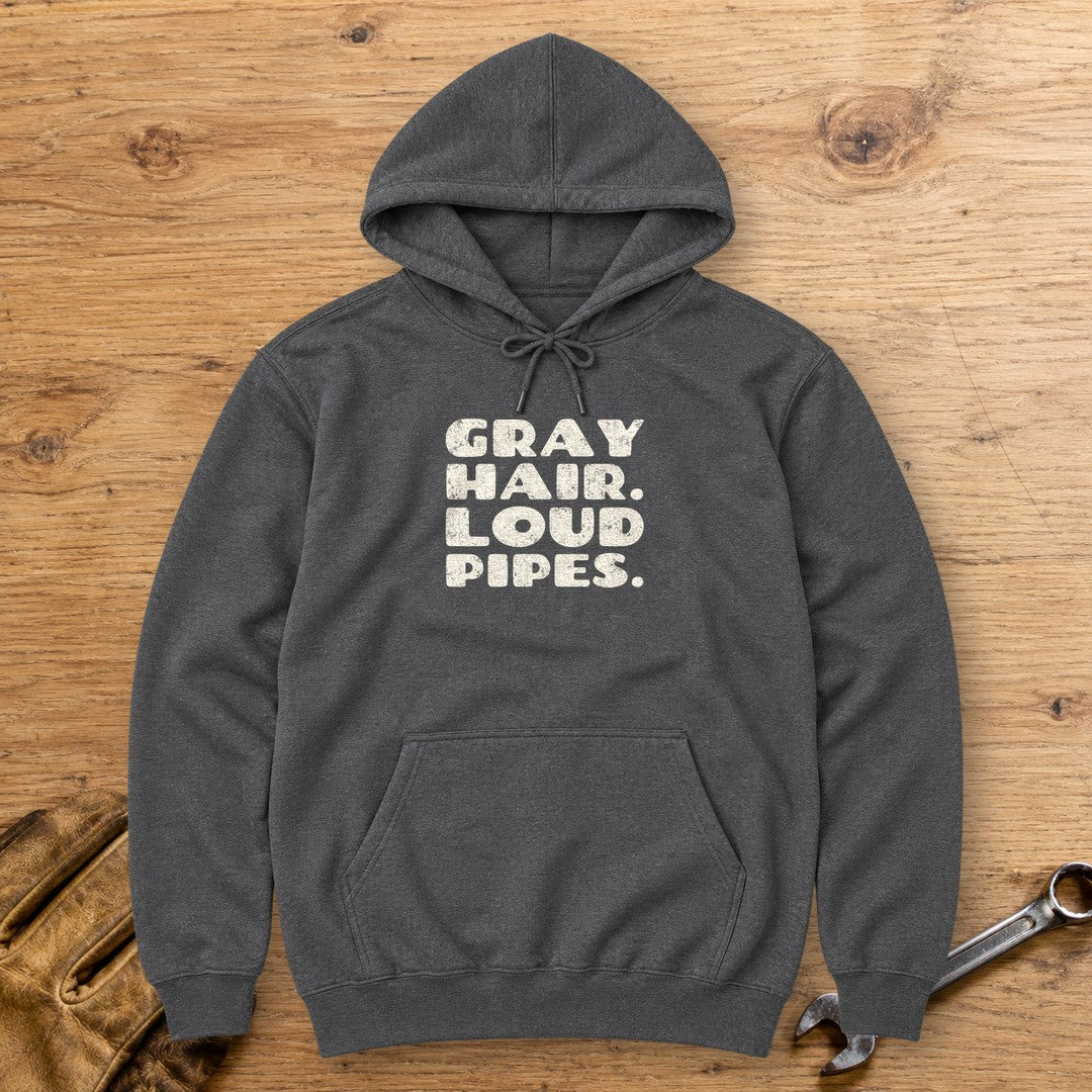 Gray Hair Loud Pipes Hoodie - Dark Heather - bench