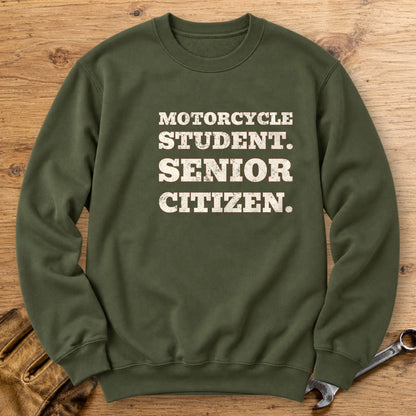 Motorcycle Student Crewneck Sweatshirt - Military Green - bench