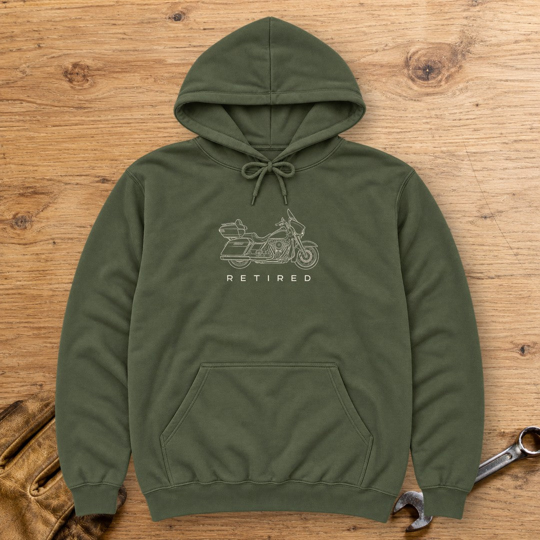 Retired Rider Hoodie - Military Green - bench