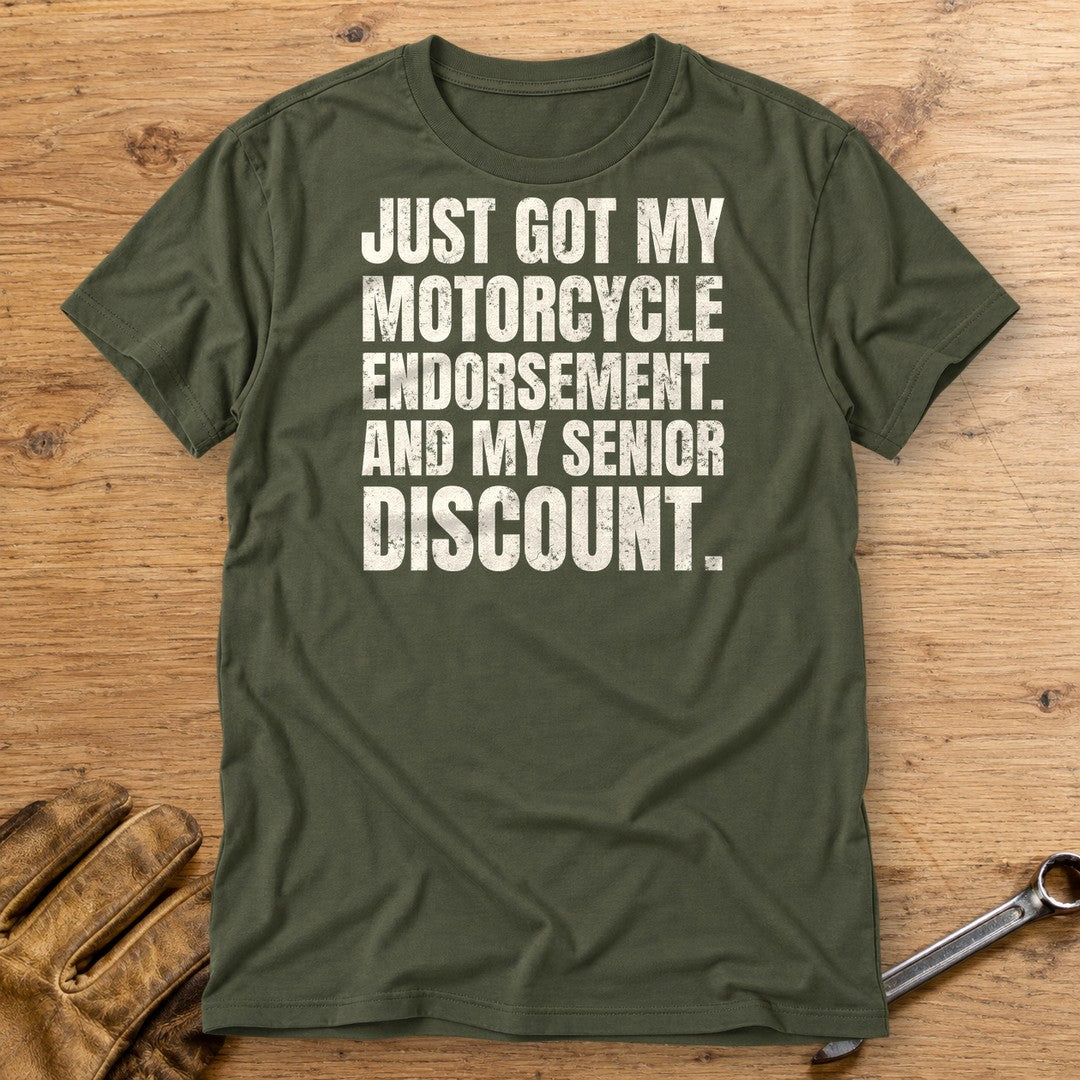 Senior Discount Rider T-Shirt - Military Green - bench