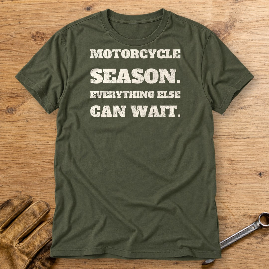 Motorcycle Season T-Shirt - Military Green - bench
