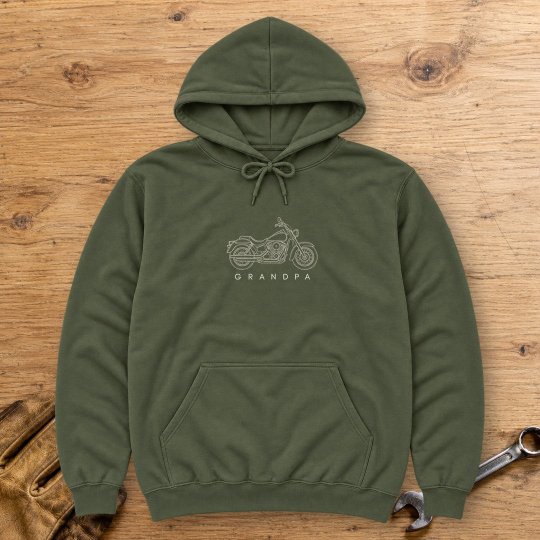 Biker Grandpa Hoodie - Military Green - bench