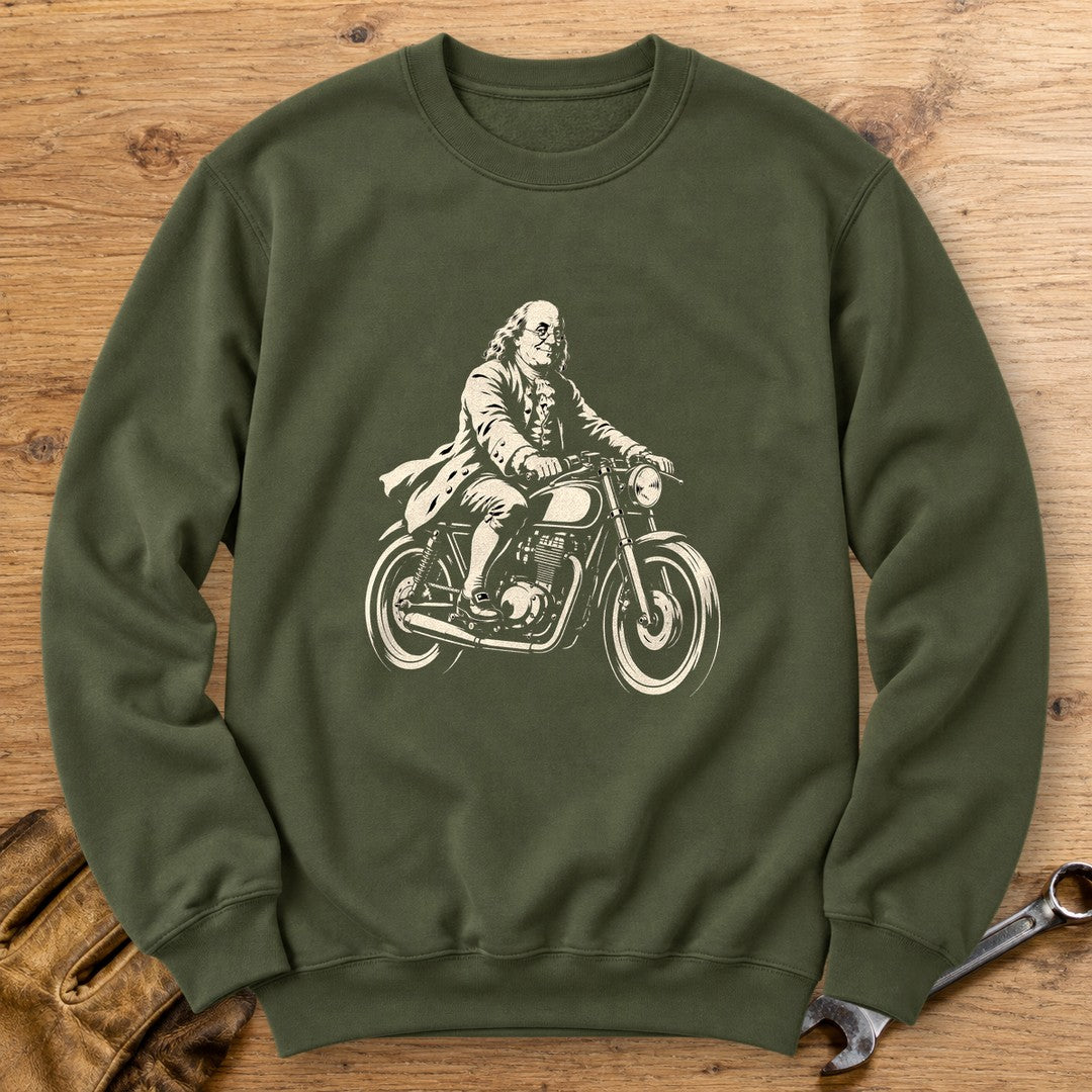 Benjamin Franklin Cafe Racer Crewneck Sweatshirt - Military Green - bench