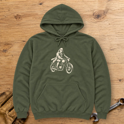 Benjamin Franklin Cafe Racer Hoodie - Military Green - bench