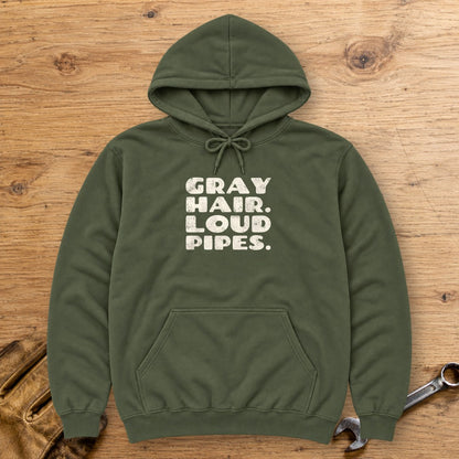 Gray Hair Loud Pipes Hoodie - Military Green - bench