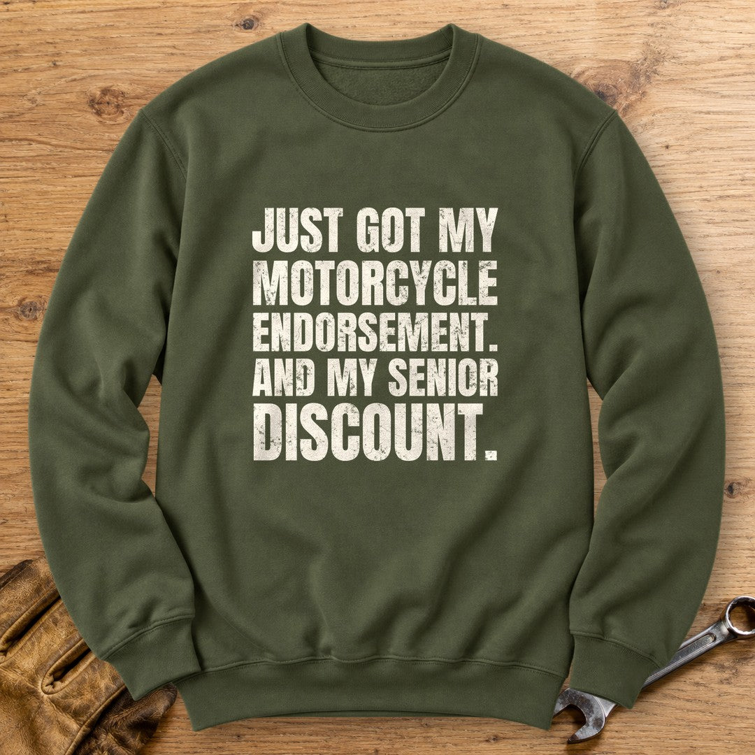 Senior Discount Rider Crewneck Sweatshirt - Military Green - bench