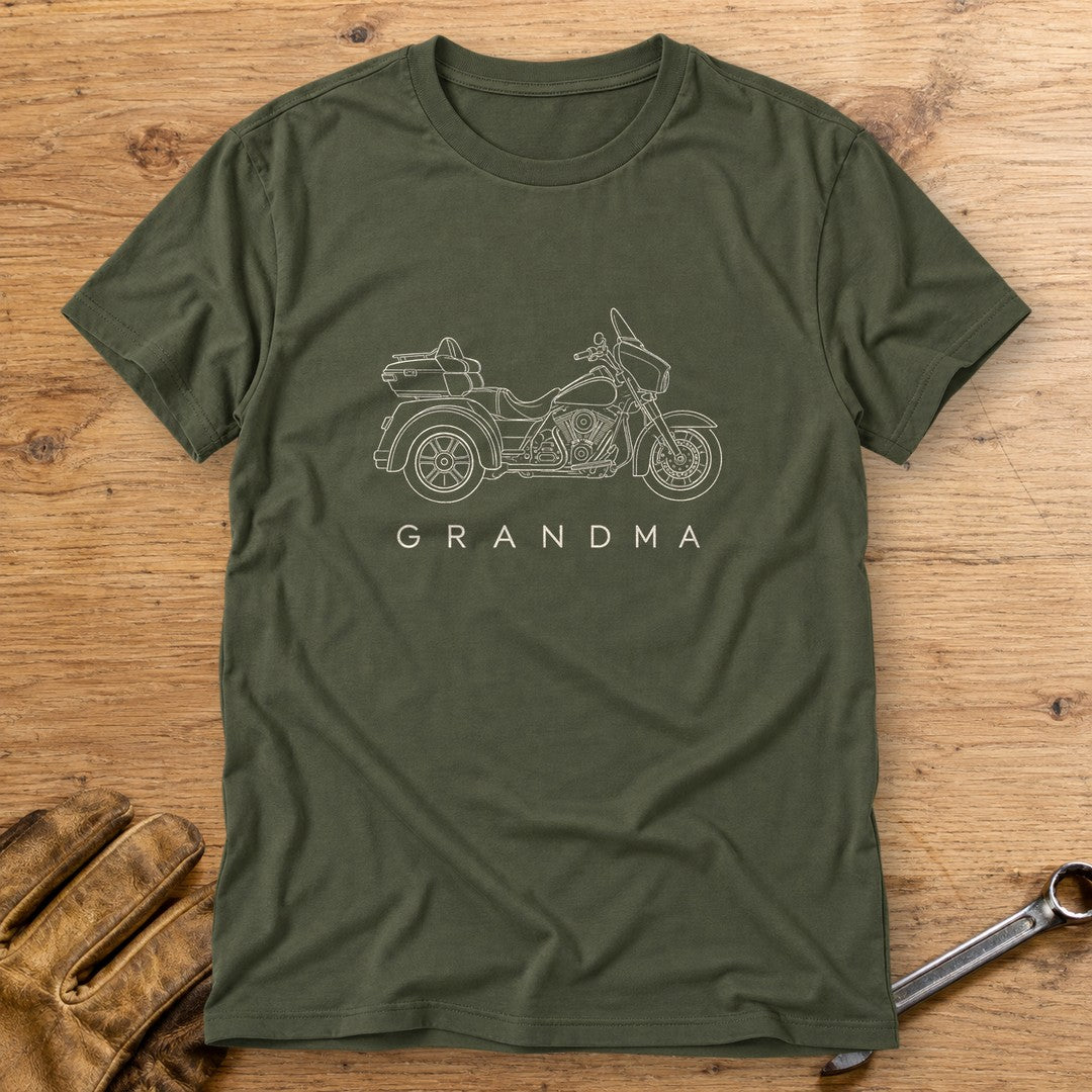Trike Grandma T-Shirt - Military Green - bench