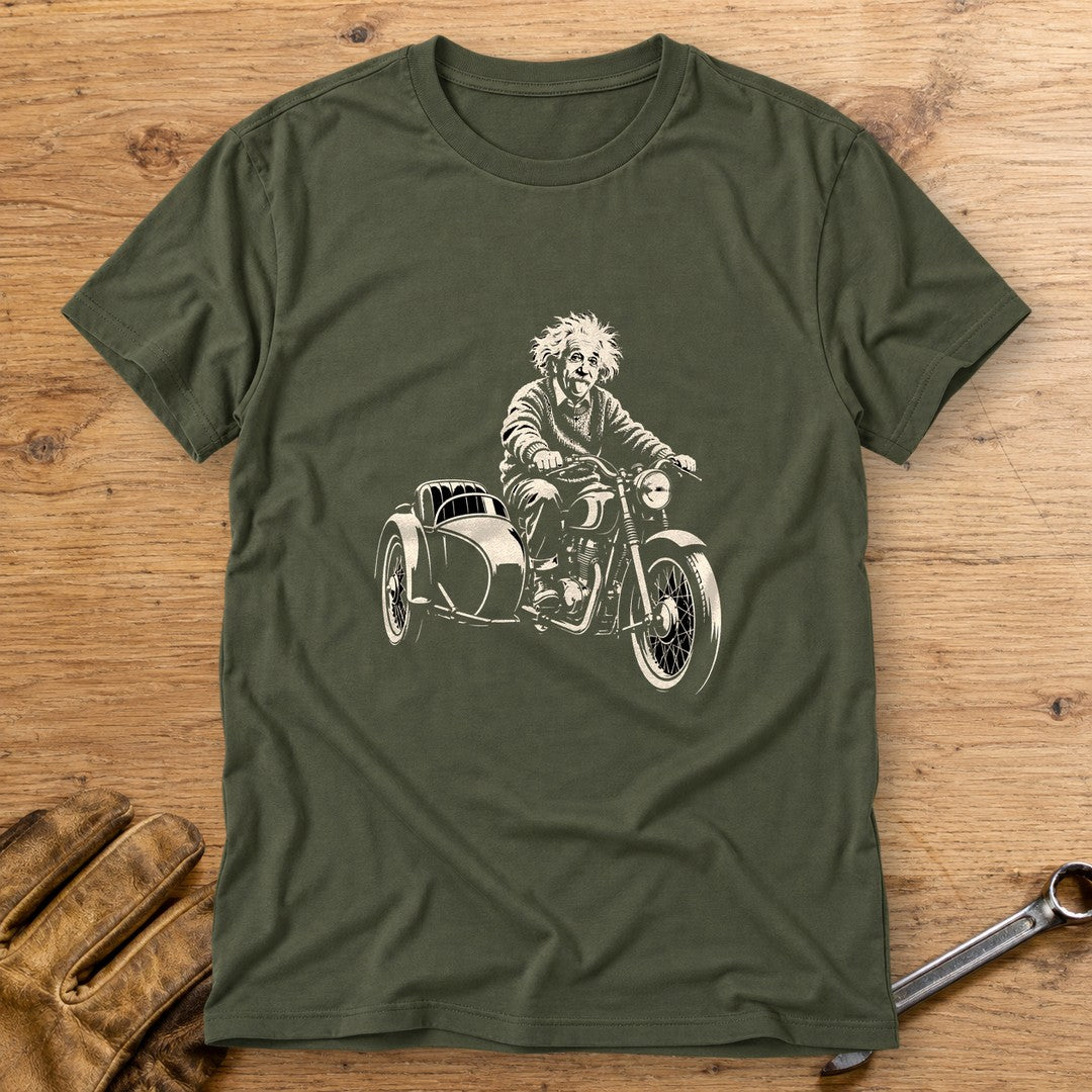 Albert Einstein Sidecar T-Shirt - Military Green - bench
