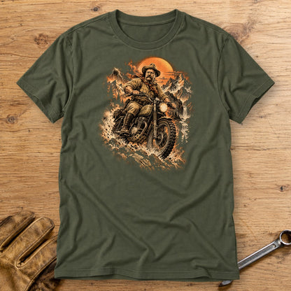 Theodore Roosevelt Mountain Trail T-Shirt - Military Green - bench