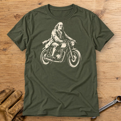 Benjamin Franklin Cafe Racer T-Shirt - Military Green - bench