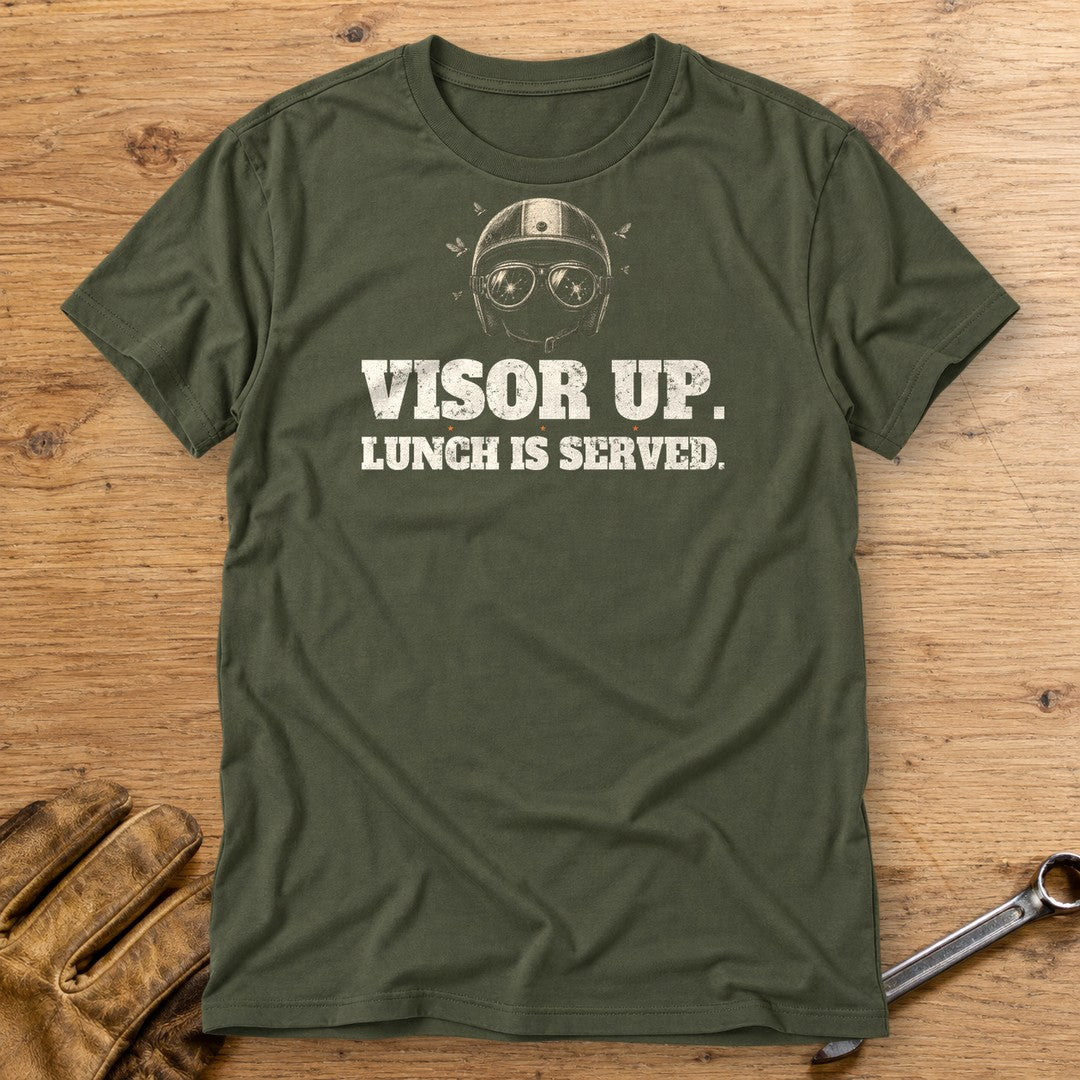 Visor Up Lunch T-Shirt - Military Green - bench