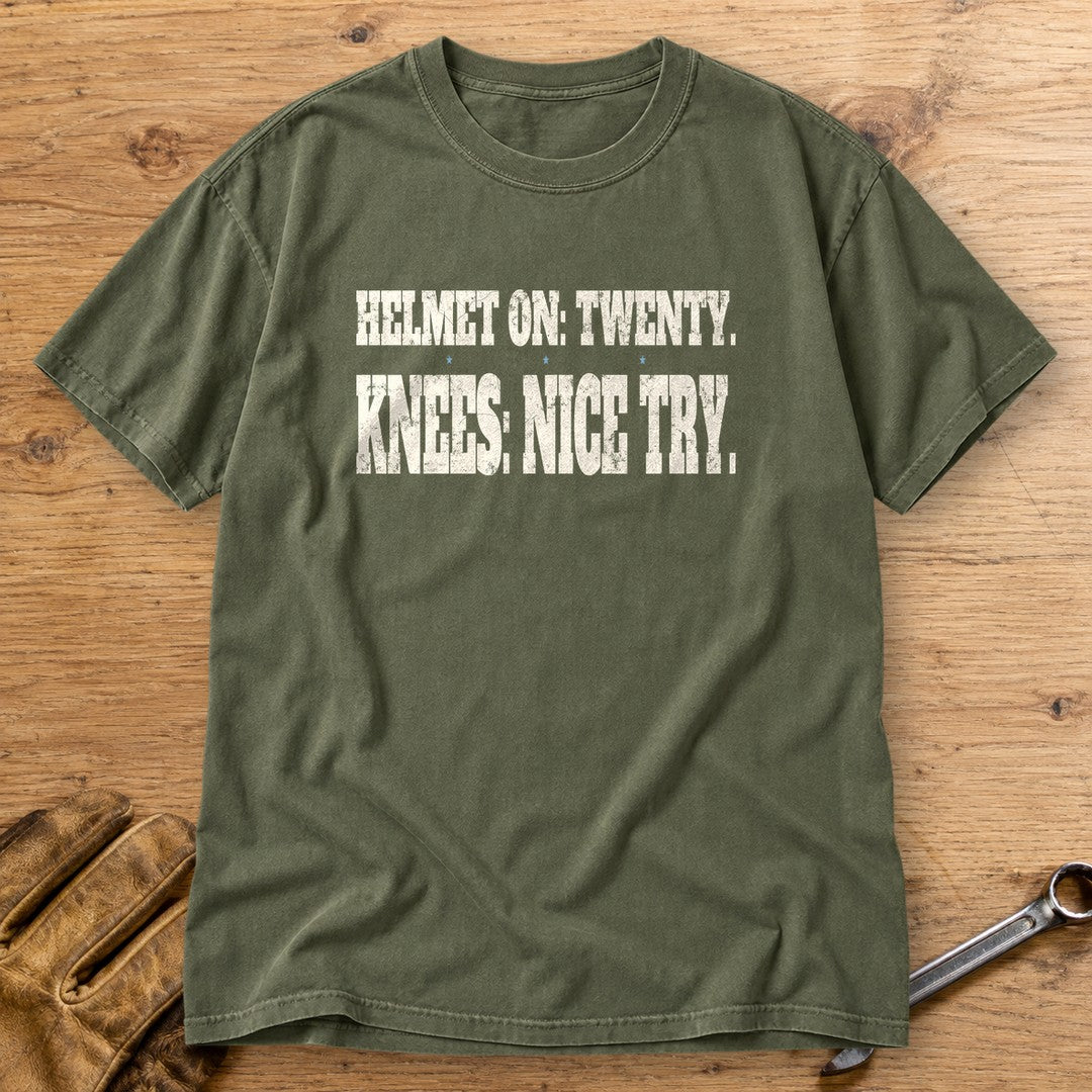 Helmet On Twenty Premium T-Shirt - Moss - bench
