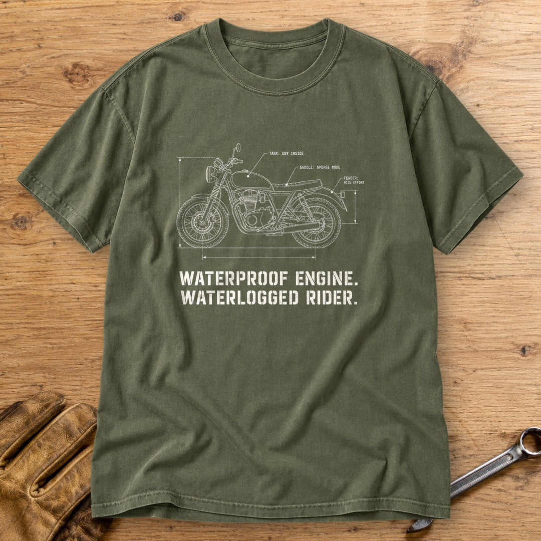 Waterproof Engine Blueprint Premium T-Shirt - Moss - bench