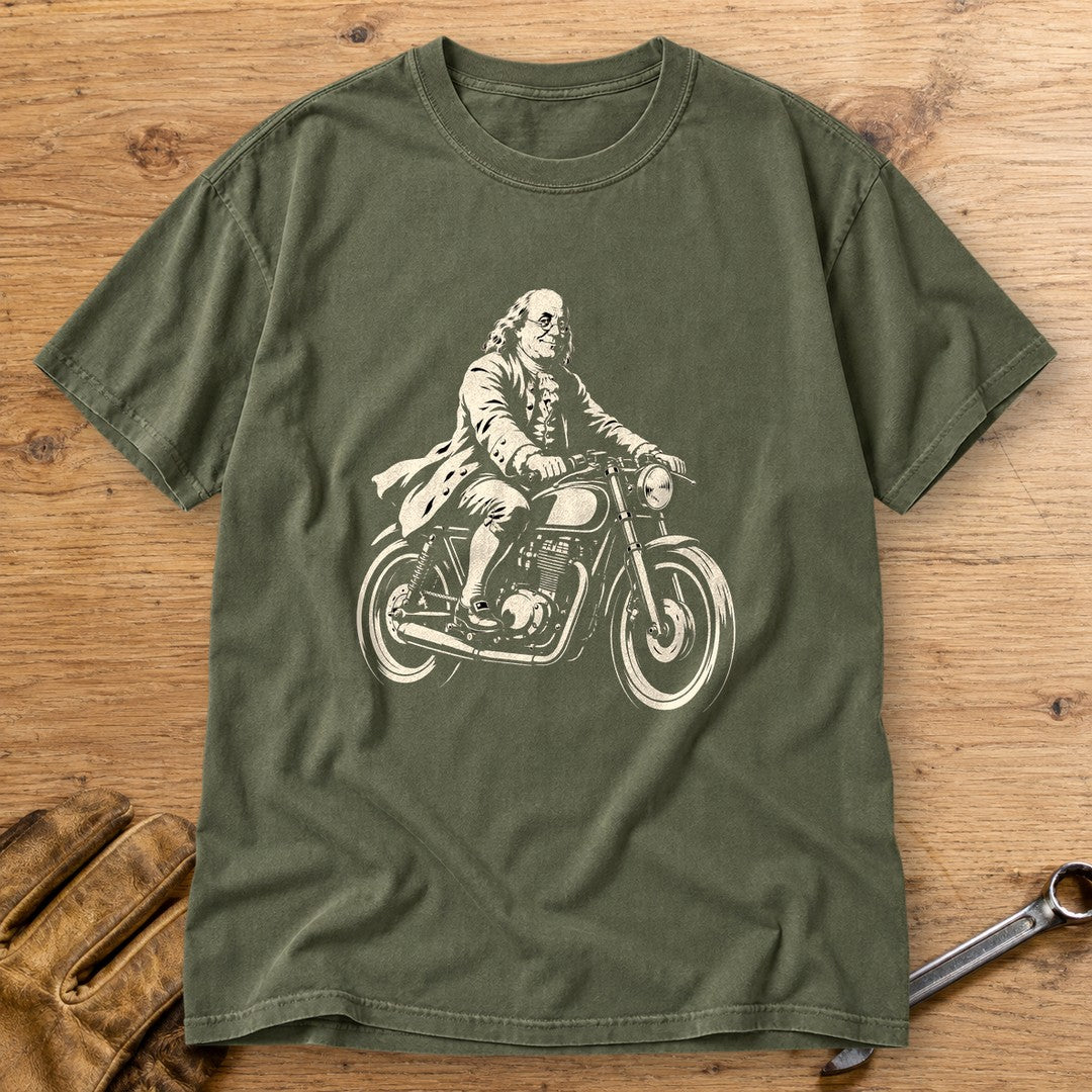 Benjamin Franklin Cafe Racer Premium T-Shirt - Moss - bench