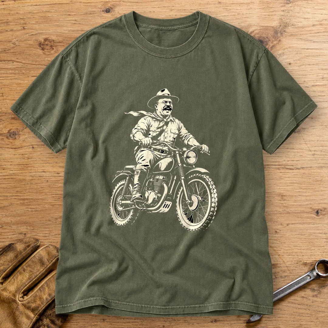 Theodore Roosevelt Laughing Scrambler Premium T-Shirt - Moss - bench