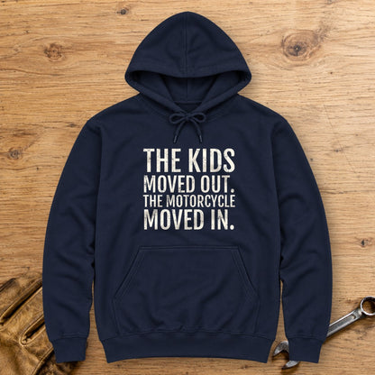 Kids Moved Out Hoodie - Navy - bench