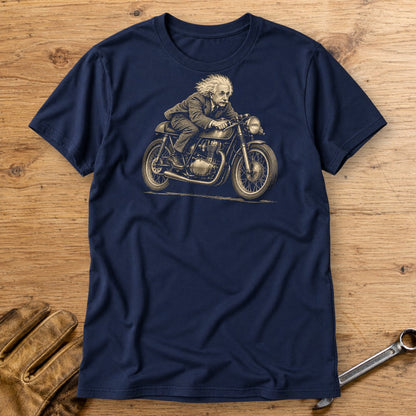 Albert Einstein Cafe Racer T-Shirt - Navy - bench