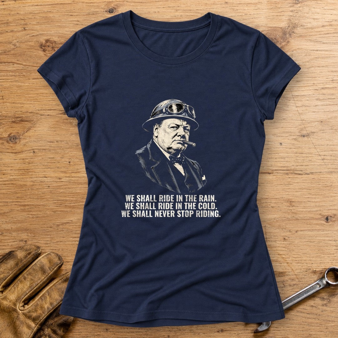 Winston Churchill We Shall Ride Women's T-Shirt - Navy - bench